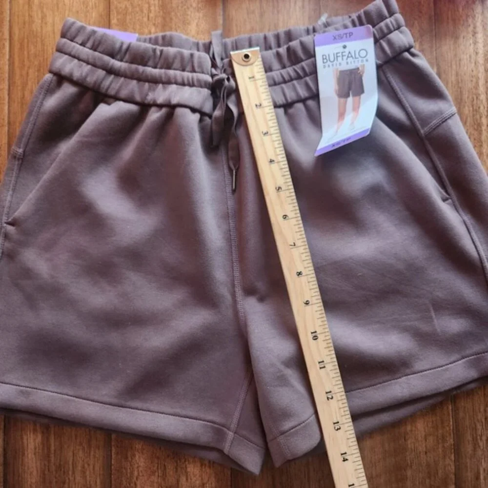 Buffalo David‎ Bitton Women's XS TP Taupe Fleece Sweat Shorts Drawstring Pockets